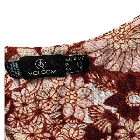 Volcom Women's Goovestone Printed Short Babydoll Dress Dark Clay Size XL/12 - Picture 11 of 12